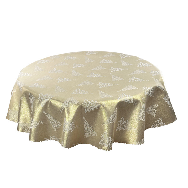 Oboustranně Ubrusy s Nešpinivou Úpravou Vánoční Strom Z-3401 Zlatý Kulatý