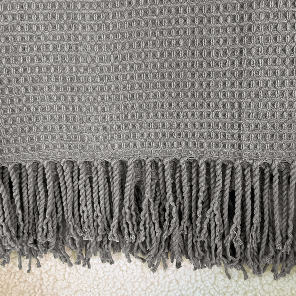 Žakárová Deka Alta S Třásněmi Vaflová Struktura Šedá 200x220 cm