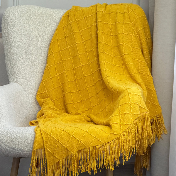 Deka Žakárová S Třásněmi Neria Žlutý 130x170 cm