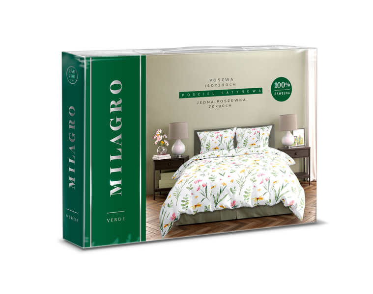 Sada Ložního Prádla Z Bavlněného Saténu 140x200+70x90 Milagro Verde 002