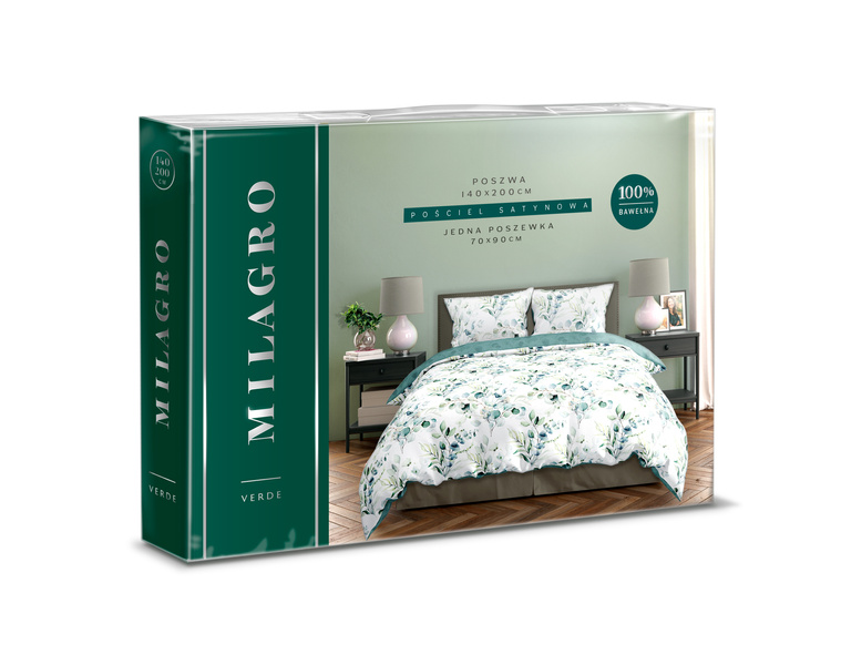 Sada Ložního Prádla Z Bavlněného Saténu 140x200+70x90 Milagro Verde 006