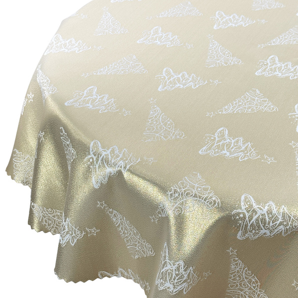 Oboustranně Ubrusy s Nešpinivou Úpravou Vánoční Strom Z-3401 Zlatý Kulatý