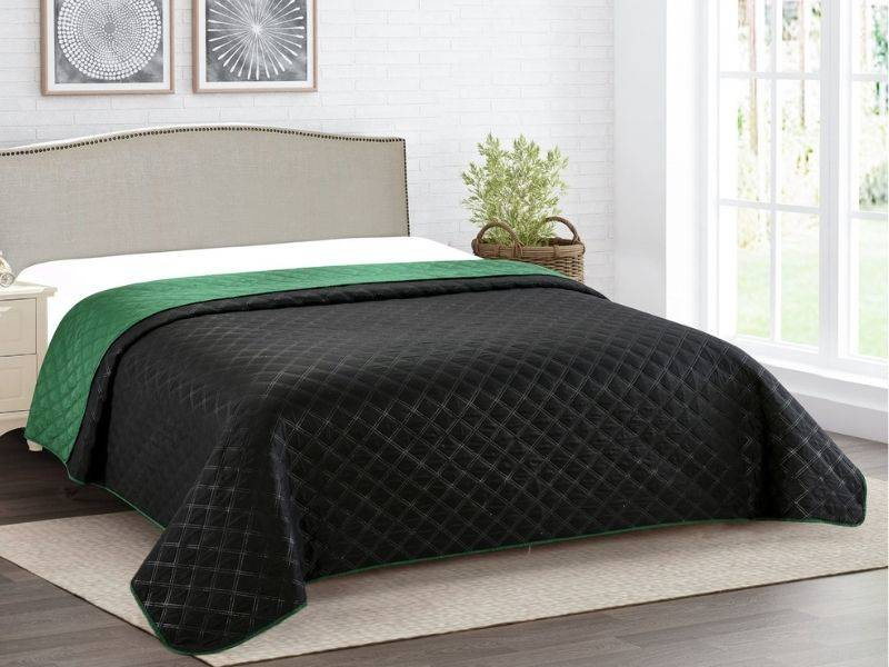 Dvoustranné Přehozy na Postel Vigo II Černý Láhev zelená 013- Bez Polštářů 170x210