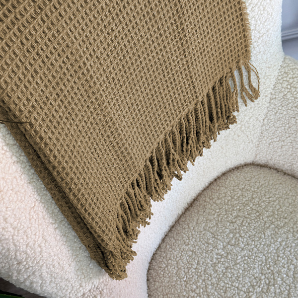 Žakárová Deka Alta S Třásněmi Vaflová Struktura Béžová Taupe 200x220 cm