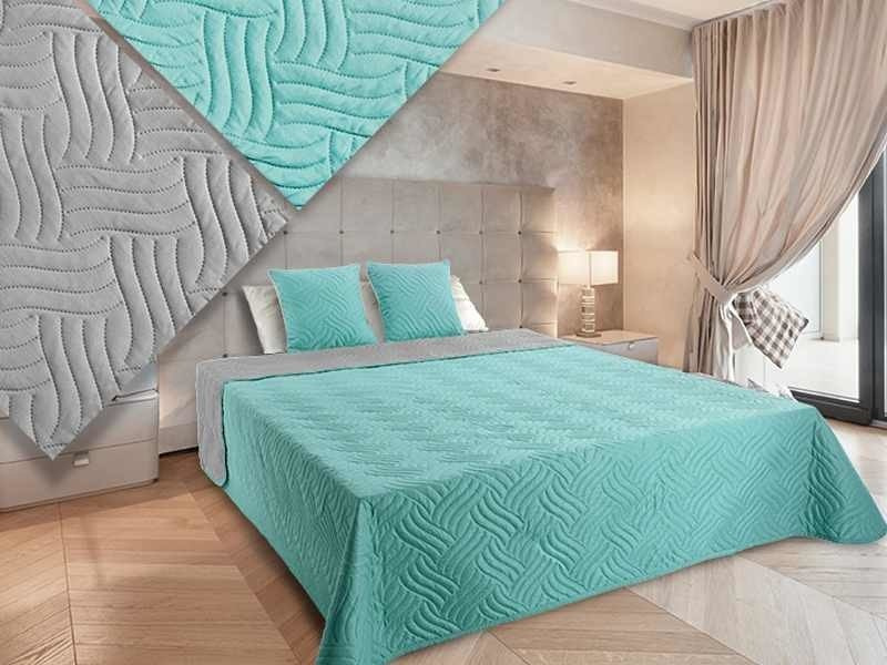 Dvoustranné Přehozy na Postel Vigo II Gray-Turquoise 11 220x240+2x40x40