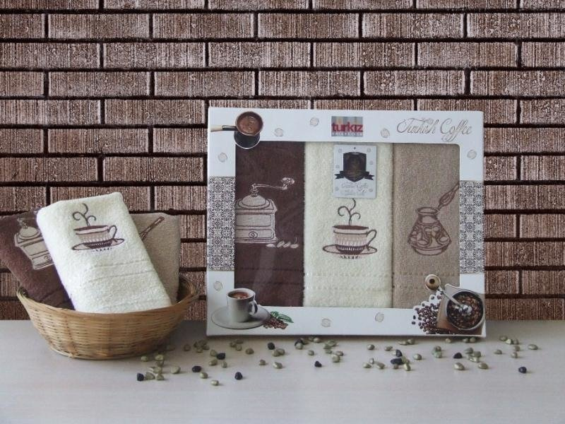 Bavlněné Kuchyňské Utěrky Turkish Coffee 15B Béž Ecru Hnědý 3 ks Set