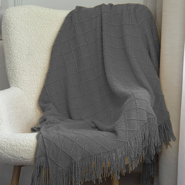 Deka Žakárová S Třásněmi Tmavě Šedý 130x170 cm