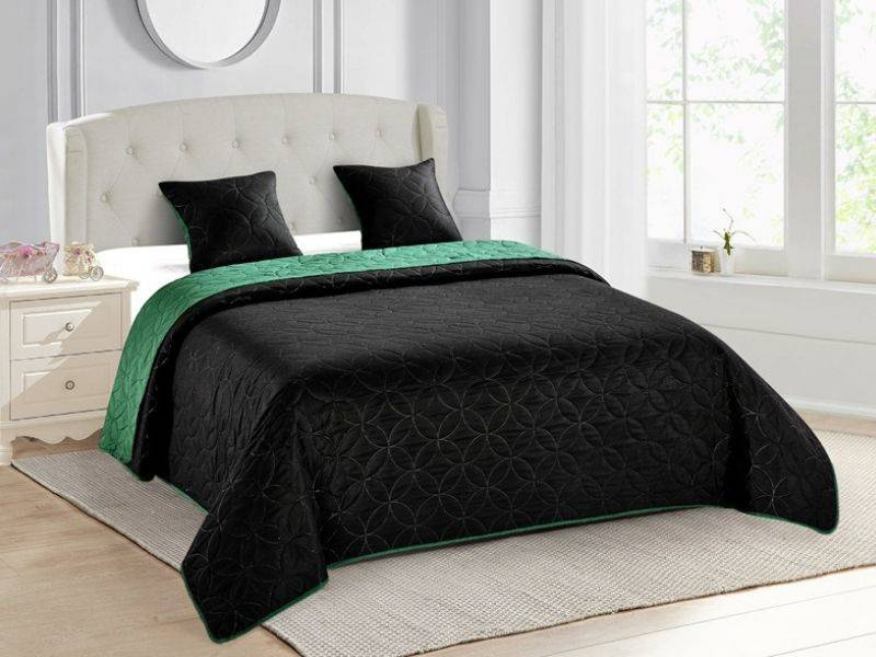 Dvoustranné Přehozy na Postel Vigo II Černý Láhev zelená 006 180x220+2x40x40 cm
