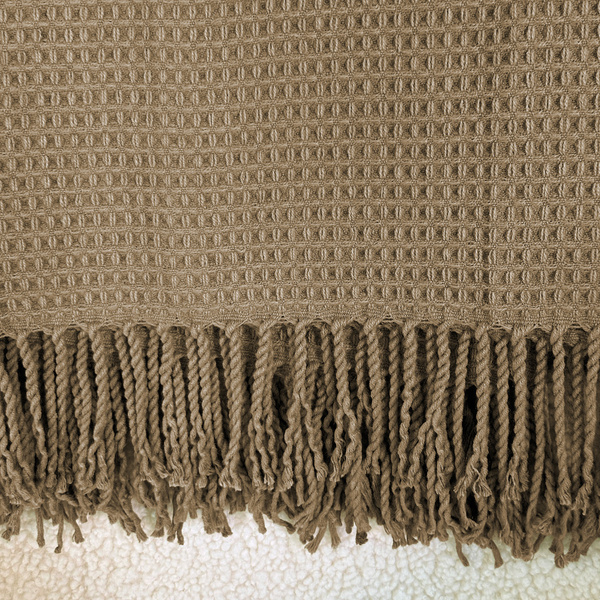 Žakárová Deka Alta S Třásněmi Vaflová Struktura Taupe Béžová 150x200 cm