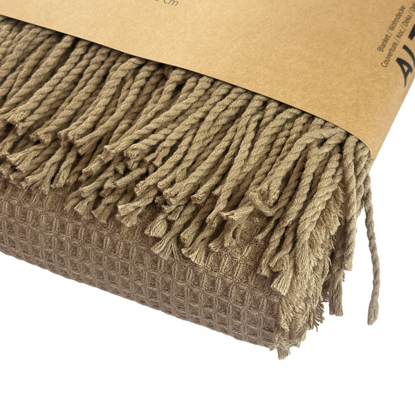 Žakárová Deka Alta S Třásněmi Vaflová Struktura Béžová Taupe 200x220 cm